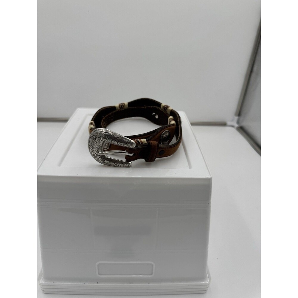 Brown Leather Belt with Silver Buckle